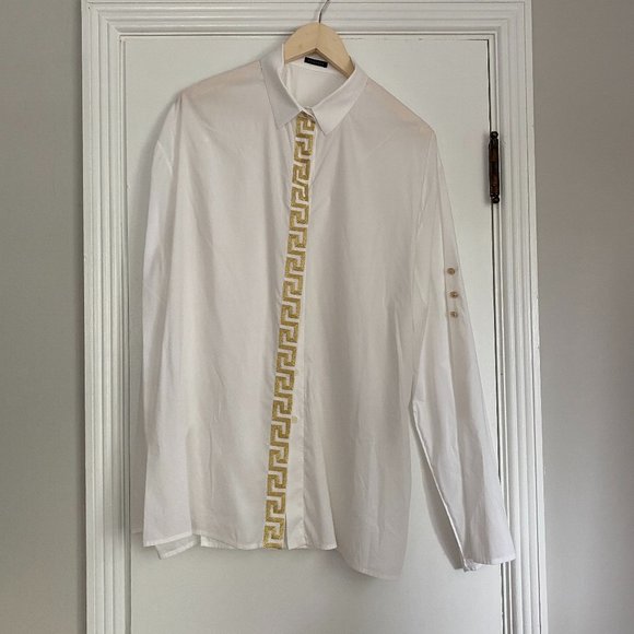 Versace Other - Versace Grecca White Silk Button Down Shirt Size 50 AUTHENTIC